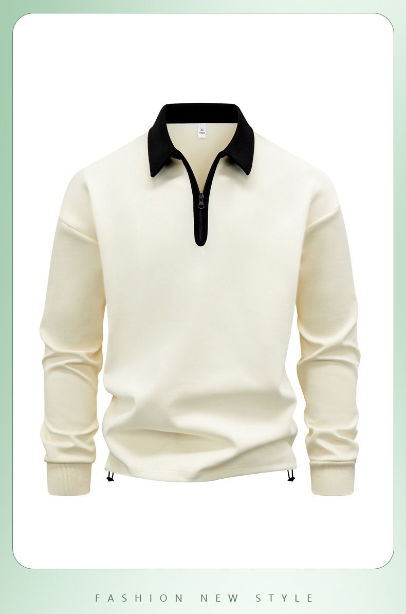 Herren-Sweatshirt mit Reißverschluss – Koreanisch inspirierter Oversize-Pullover mit Stehkragen (Schwarz/Marineblau/Beige/Grau)_voghion.com