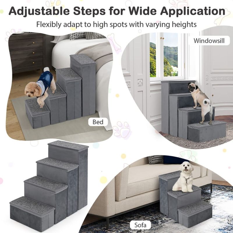 4-Step Dog Stairs Non-slip Foldable Dog Ramp With Adjustable Steps_voghion.com