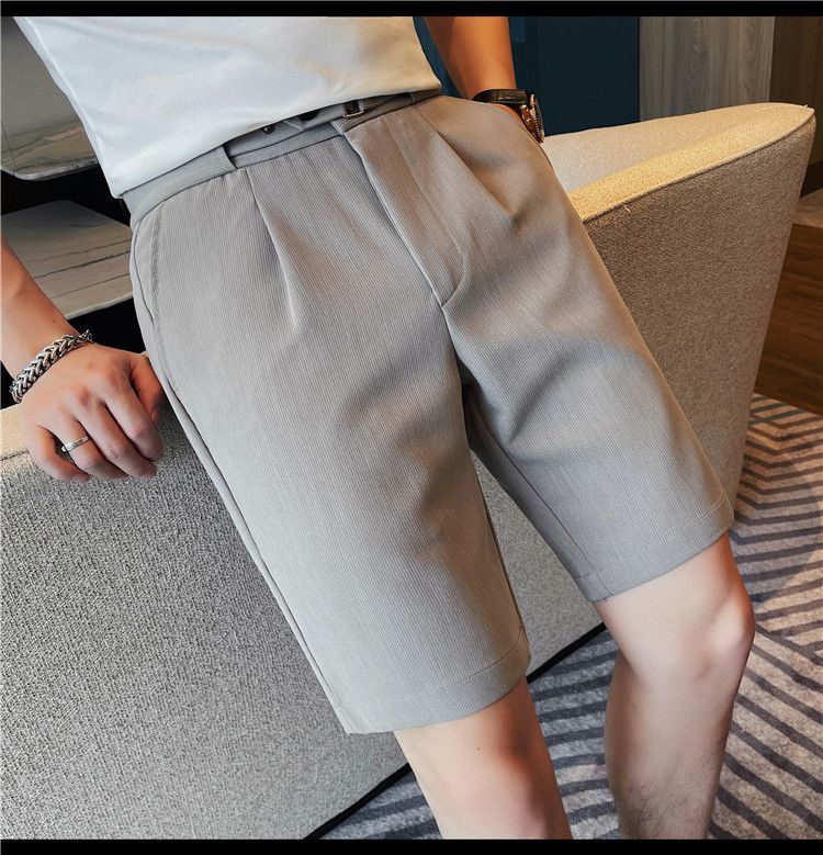 Wholesale men's summer shorts Korean version slim-fitting pinstriped casual five-point pants fashionable youth non-ironing men's pants_voghion.com