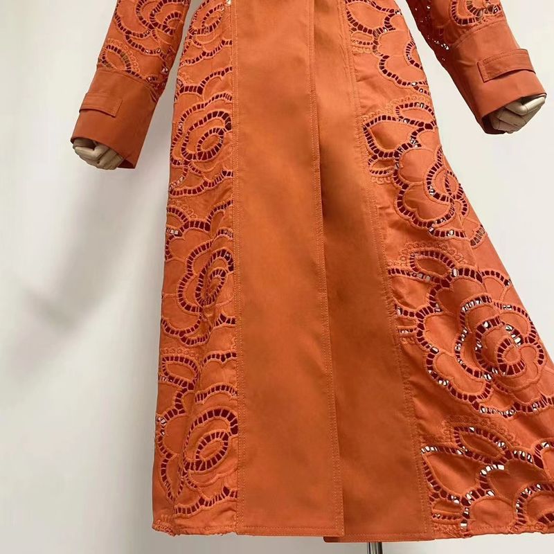 Dammekleederhandel grenziwwerschreidend Retro-Stil V-Ausschnëtt Gürtel Taille huel Windbreakerjackete fir Fraen 2023 Hierscht nei_voghion.com