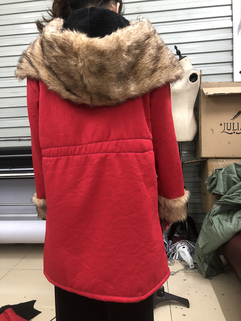 Damenmode Kristall Fuchspelz großen Kragen langen Pelzkragen Kapuzenmantel_voghion.com