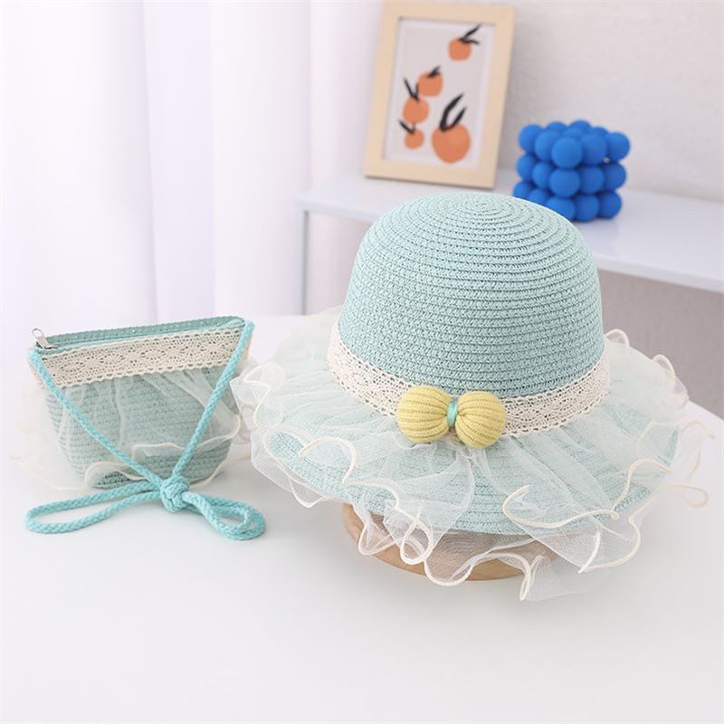 Set di borse di paglia per bambini, parasole per donne, protezione solare, cappello da spiaggia in rete, estivo da principessa_voghion.com