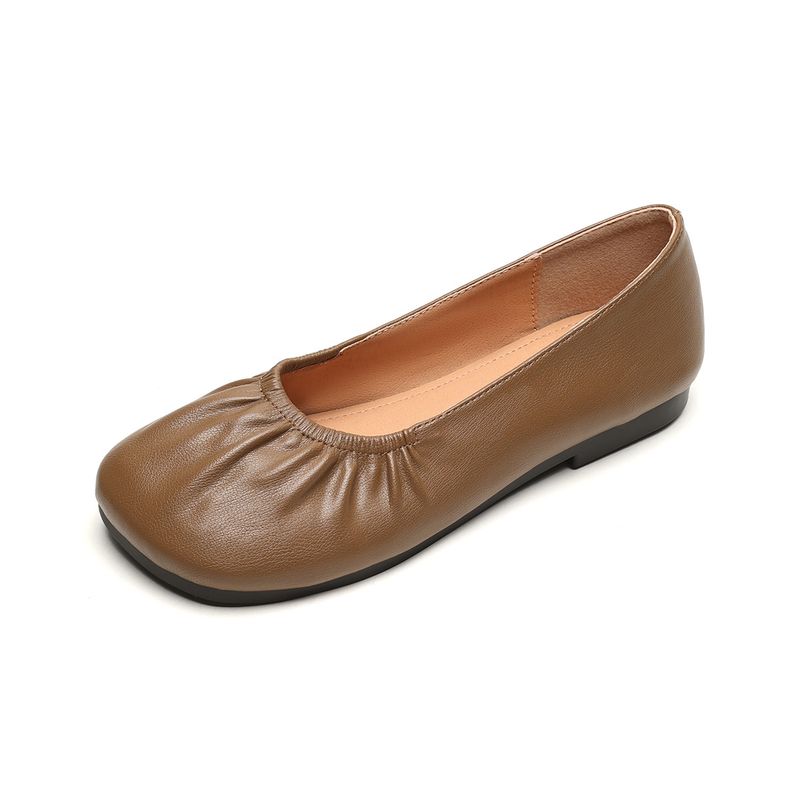 Square Head Single Shoes Women's Flat Bottom One Pedal Retro Grandma Shoes Soft Sole Shallow Mouth Commuting Women's Shoes_voghion.com