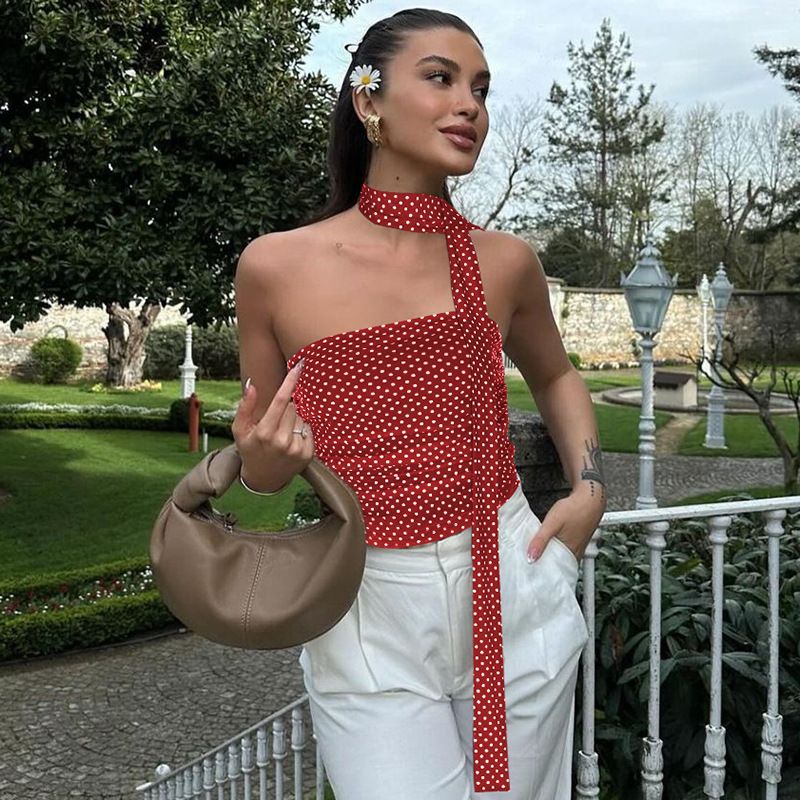 Women's 2025 Spring Summer New Fashion Sexy Polka Dot Print Slim Fit Patchwork Tube Top_voghion.com