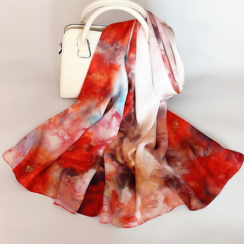 Sciarpa regalo lunga e piccola in raso di seta di gelso 100% stile cinese Hangzhou per donna_voghion.com