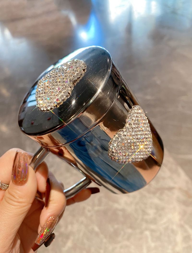 Diamond Heart Coffee Tumbler - 304 Stainless Steel Insulated Cup With Elegant Accents (Leakproof, Office & Home Use)_voghion.com