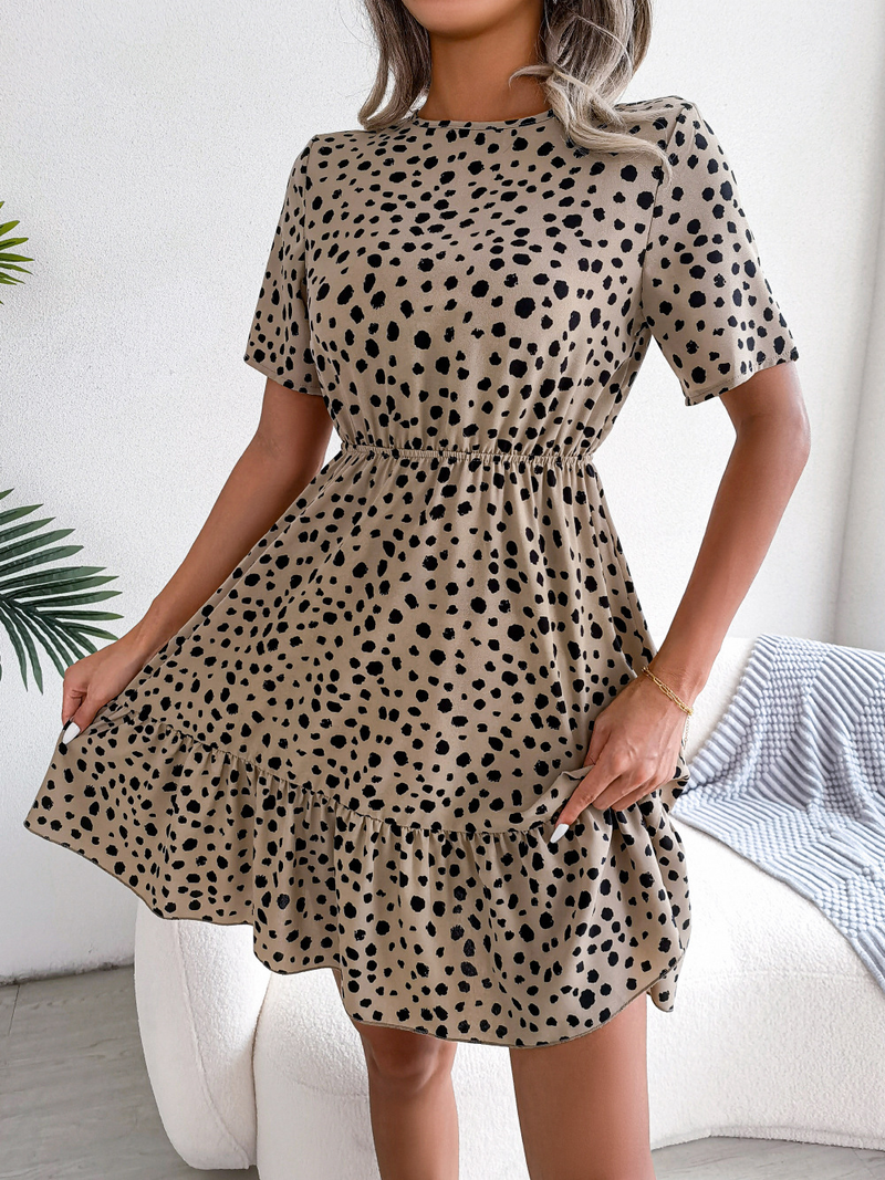 Ins Style Frühling Sommer Neue Casual Polka Dot Taille-Cinching Rüschen Saum Ausgestelltes Kleid Damenmode_voghion.com