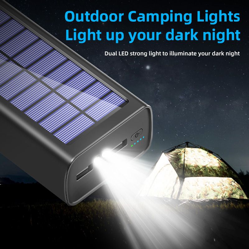 100000mAh Solar Power Bank With Dual LED Lights - 22.5W Fast Charging, Portable Outdoor Charger_voghion.com