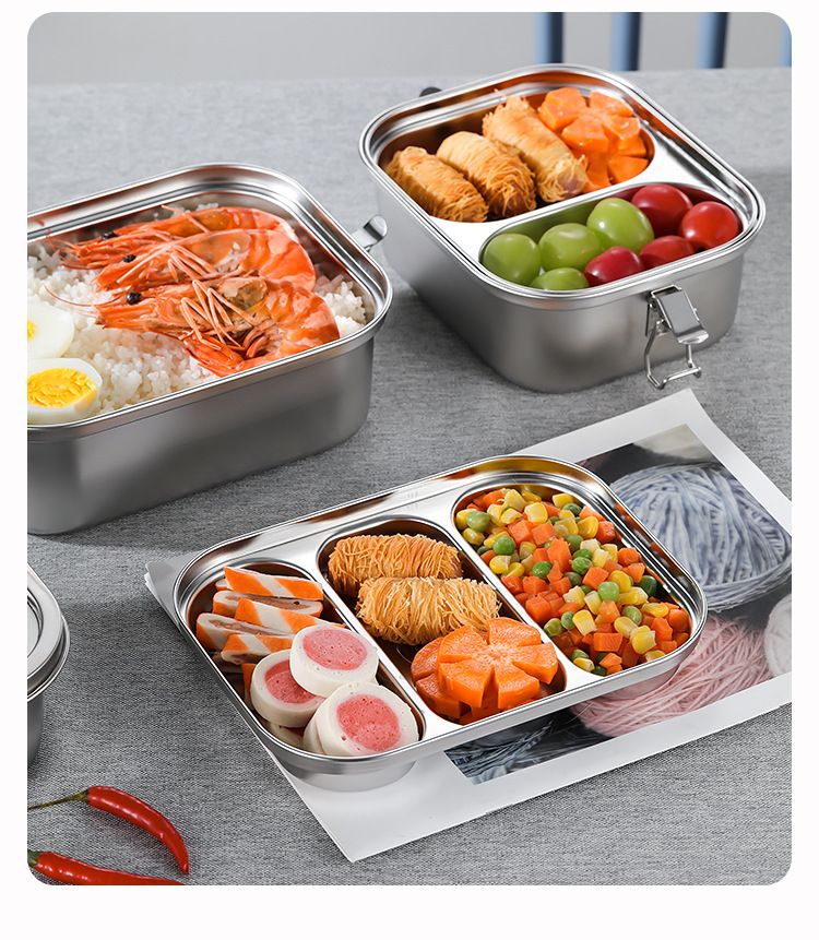 Lunchbox aus Edelstahl 304 mit Unterteilung und Isolierung, für Büroangestellte, tragbar, auslaufsicher, für Studenten, Fast-Food-Tablett_voghion.com