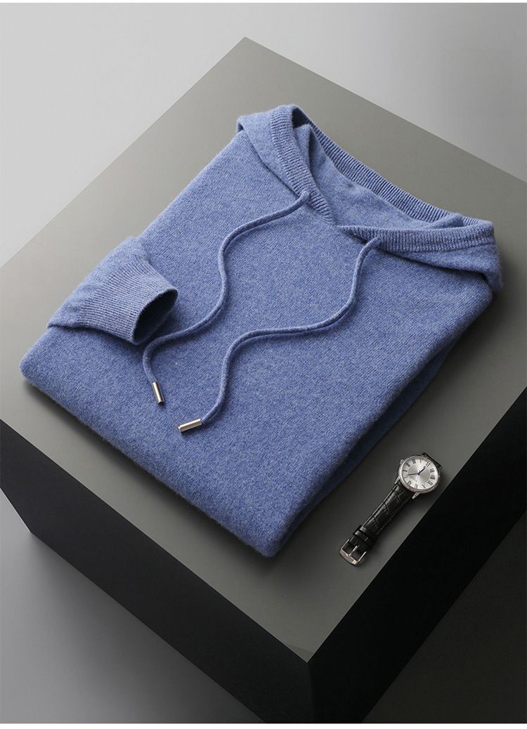 Felpa con cappuccio da uomo, tinta unita, lavorato a maglia, senza cuciture, con cappuccio, pullover, casual, da uomo, autunno e inverno_voghion.com