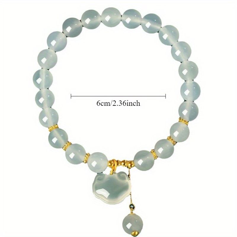 Peace Lock Armband mit Glücksperlen, Kristall Chalcedon Neues Perlenarmband im chinesischen Stil, Geburtstagsgeschenk für_voghion.com