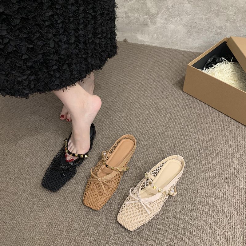 Lage hak Koreaanse stijl visnet geweven sandalen voor vrouwen 25 Zomer holle comfort niche strand Romeinse schoenen gesloten teen half_voghion.com
