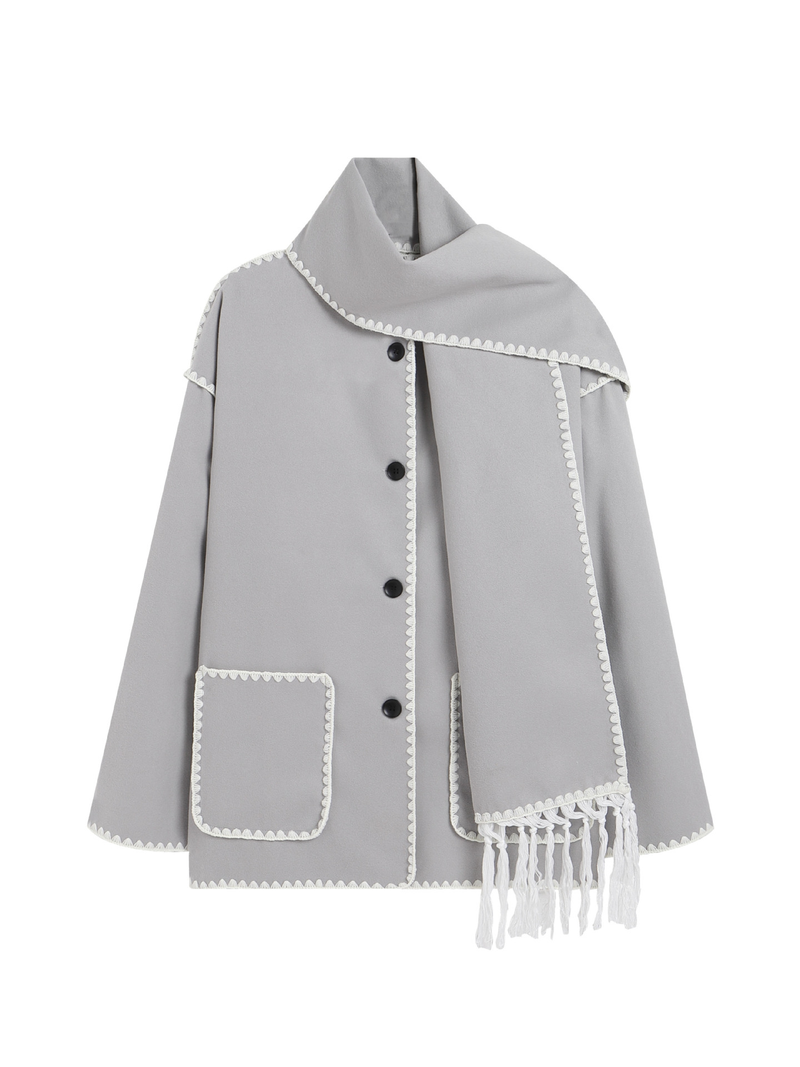 Women's fashion woolen coat thickened loose with scarf fringe_voghion.com
