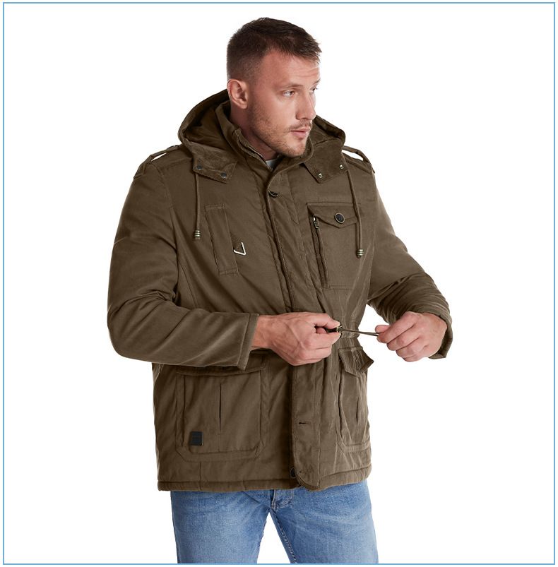 Men's Plus Size Shearling Hooded Cotton Jacket Thickened Multi-Pocket Cotton Top Casual Mid-Length Coat_voghion.com