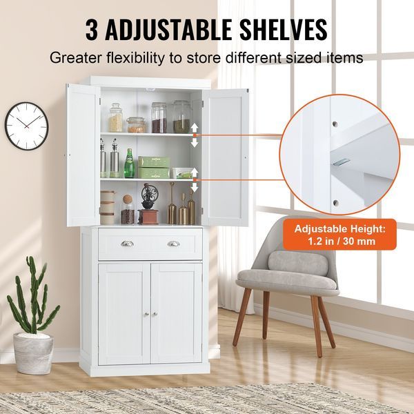 72' Kitchen Pantry Storage Cabinet, Freestanding Utility Cabinets With Doors, Drawer And 3 Adjustable Shelves, Tall Food Buffet Pantries For Kitche_voghion.com