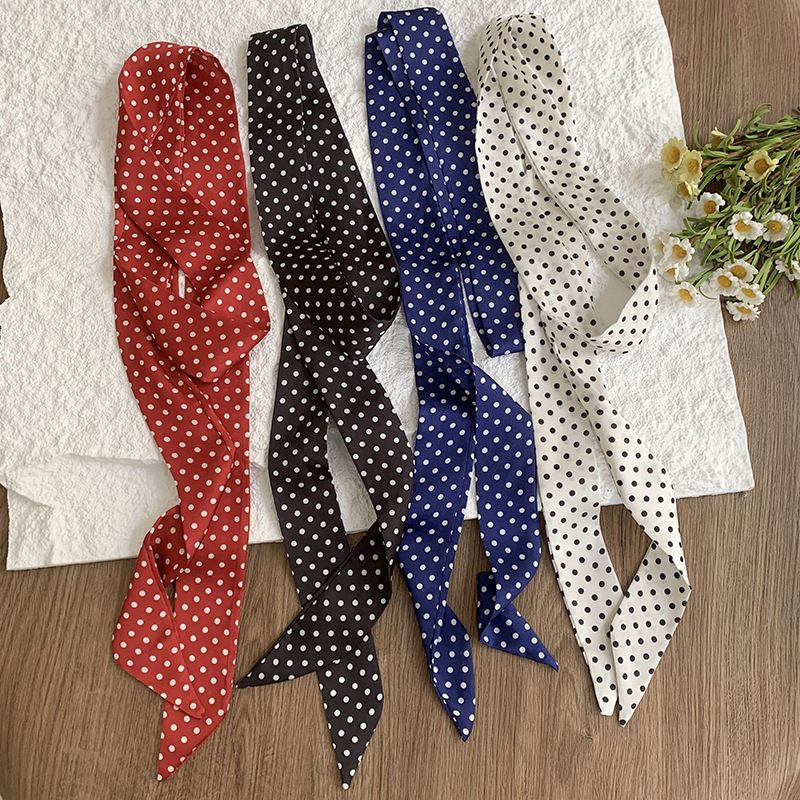 Sciarpa di seta sottile e stretta a pois da donna, stile Ins, da 190 cm, con nastro per capelli, decorazione per cintura_voghion.com