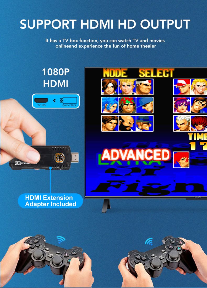 X8 Game Stick 4K 3D Games Arcade Retro Video Game Consoles Dual Controller Android 10 HD TV Dual System for Xmas Gifts_voghion.com