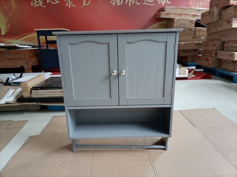 Badezimmer-Wandschrank Mit Handtuchhalter, 2 Türen und Offenen Regalen, Medizinschrank_voghion.com