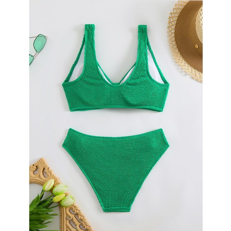 Separate Solid Color Bikini With High Waist Cover_voghion.com