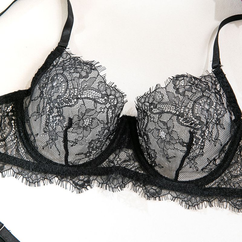 Women's Intimates Big Chest Small Thin Hollow Bra Thong Women's Underwear Set_voghion.com