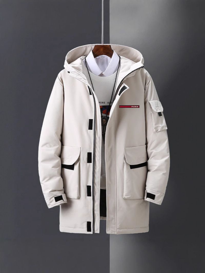 Herrenbekleidung Neue grenzüberschreitende Winter-Daunenjacke für Herren, verdickt, koreanische Version, langes Streifenlogo, lässig, große Arbeitskleidung, Jugendjacke_voghion.com