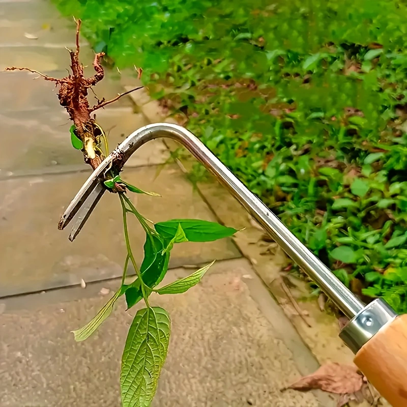 1pc Stainless Steel Manual Weeder Puller,Garden Hand Weeder Rake Sharp Tines Grass Rooting Weeding Tool for Easily Removing Weeds_voghion.com