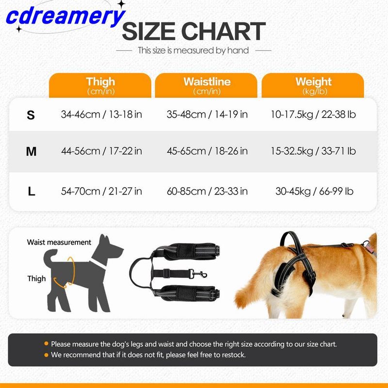 Imbragatura per cani per zampe posteriori, strisce riflettenti, imbracatura di supporto per fianchi regolabile e confortevole, imbracatura con maniglia robusta, imbracatura per cani_voghion.com