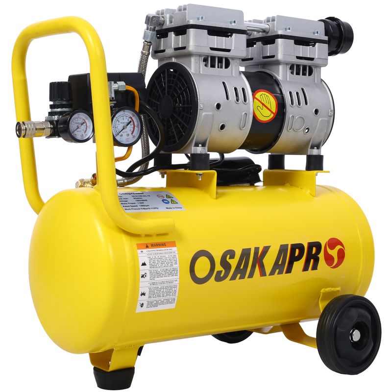1.5HP Silent Oil-Free Air Compressor 8 Gallon, Oil-Free, Electric Shop Air Compressor Portable,Lightweight With Wheels, 70 DBA Noise Level, With Automatic Drain Valve,Yellow_voghion.com