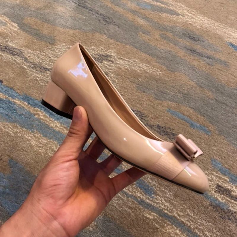 High Version Bowknot Single For Women 2025 New Style Feijia Genuine Leather Red Chunky Heel Shallow Mouth Round Toe_voghion.com