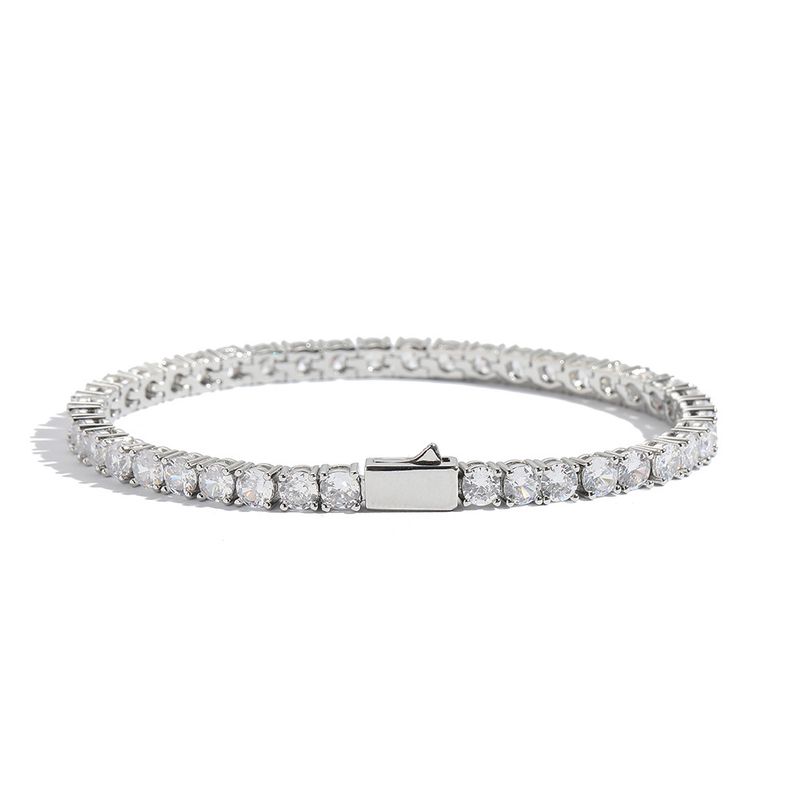 Herren- und Damenschmuck, glatte Federschnalle, Tennishand-Stil, 3 mm, 4 mm, 5 mm, Kupfer, eingelegter Zirkon, einreihiges Armband, Hip-Hop-Armband_voghion.com