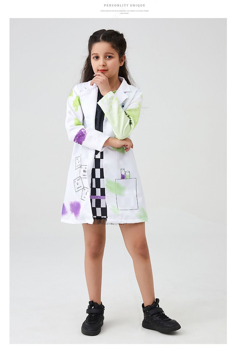Costume da scienziato pazzo per bambini - Vestito da travestimento per giochi di ruolo per Halloween, cosplay e recite scolastiche - Camice da laboratorio unisex con occhiali protettivi_voghion.com