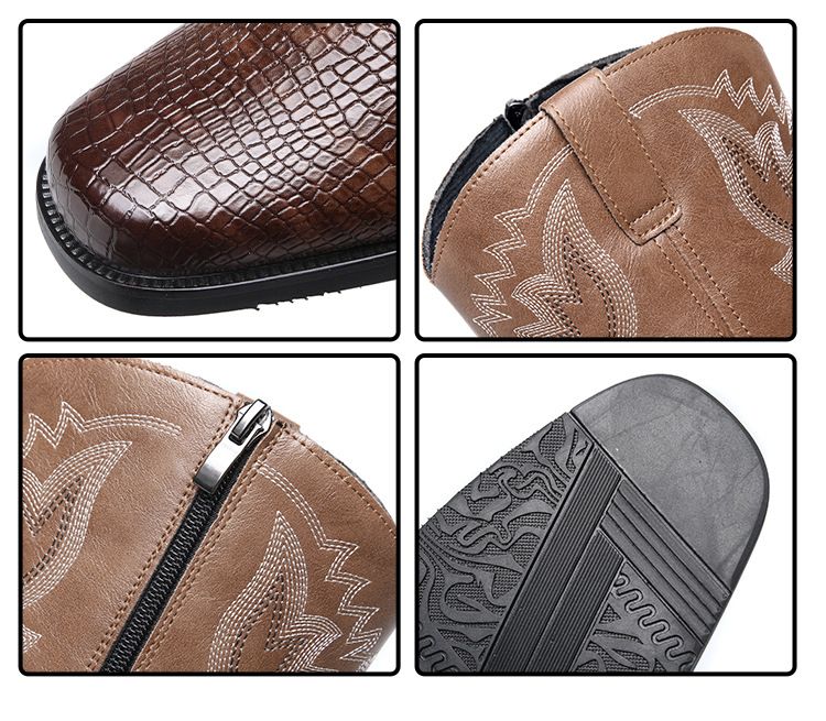 Autumn breathable pointed ankle boots British style high-top leather mid-top boots_voghion.com