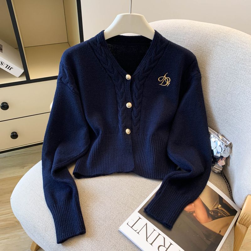 Eleganter Damen-Cardigan mit V-Ausschnitt und Stickereien, leichtes Strickoberteil für Damen, lässige Bürokleidung, Frühlings- und Herbstmode_voghion.com