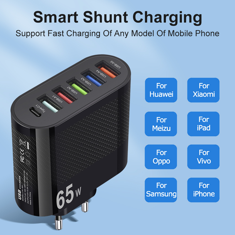 C-type 65W wandlader snel opladen 3.0 snel opladen USB-telefoonadapter geschikt voor Samsung iPhone 14 13 12_voghion.com