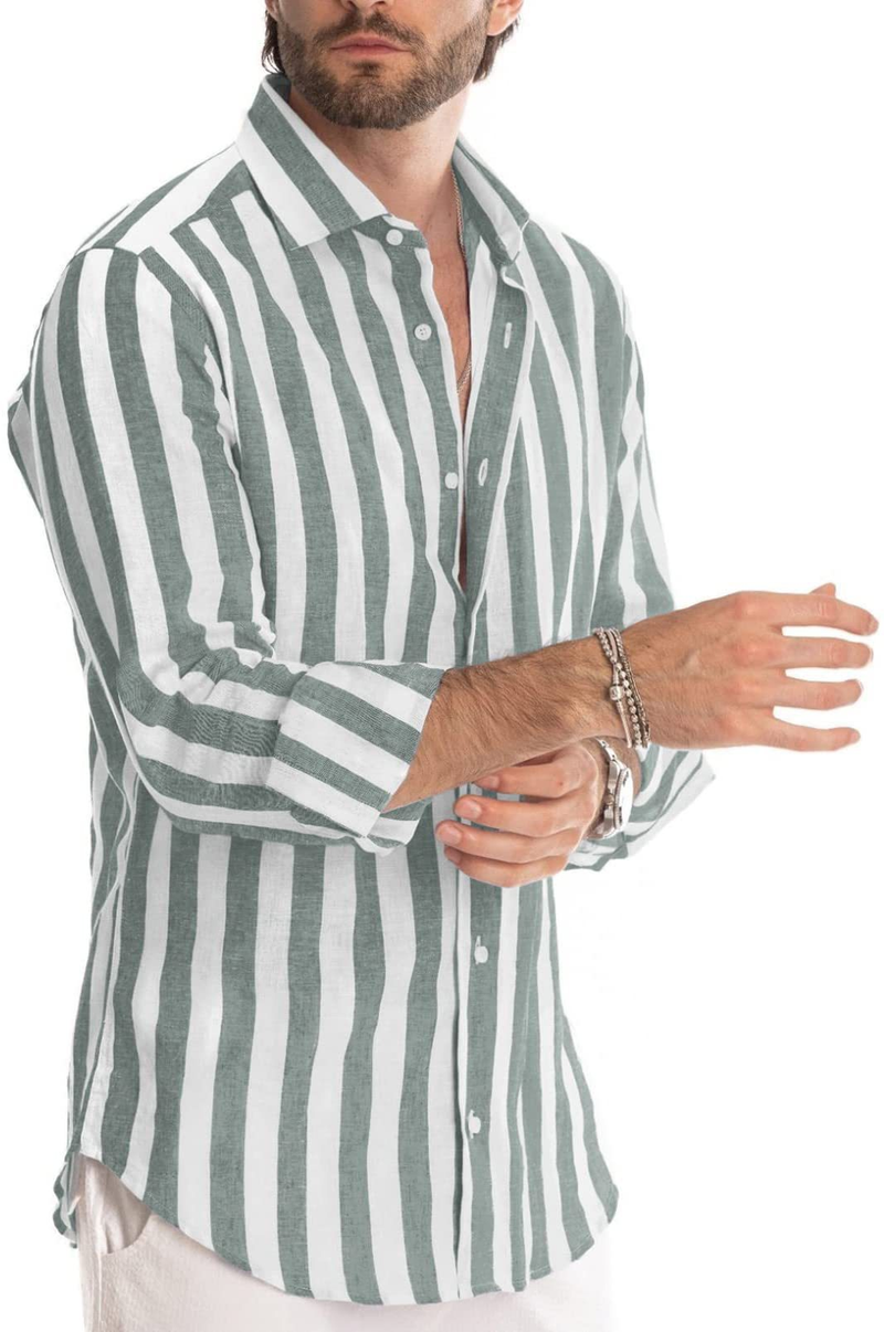 2025 Sommer Neue Herren Langarm Revers Gestreiftes Hemd Lose Freizeithemd Herren Große Größe Hemd_voghion.com
