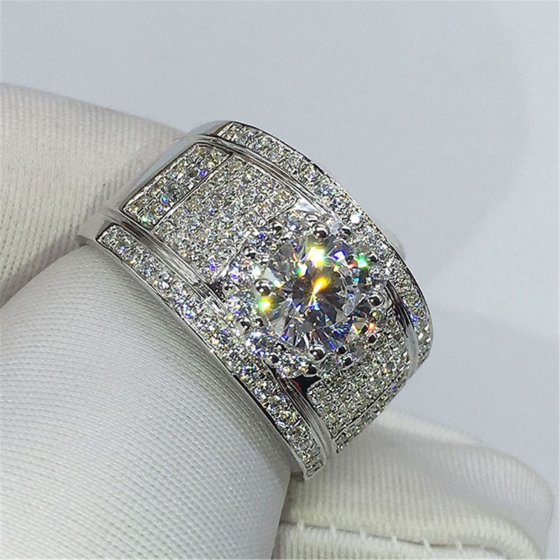 Personalized Cluster Micro Zircon Large Luxurious Full Arm Paved Wealthy Men's Diamond Ring_voghion.com