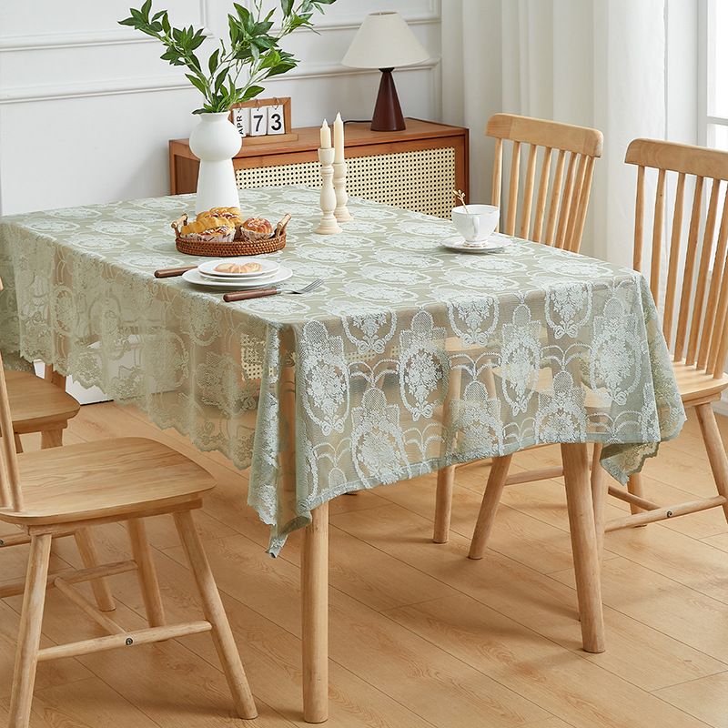 Tischdecke aus französischer Spitze – eleganter, wasserdichter und hitzebeständiger Polyesterstoff für Esstische, rechteckige Form (rot/grün/weiß/beige)_voghion.com