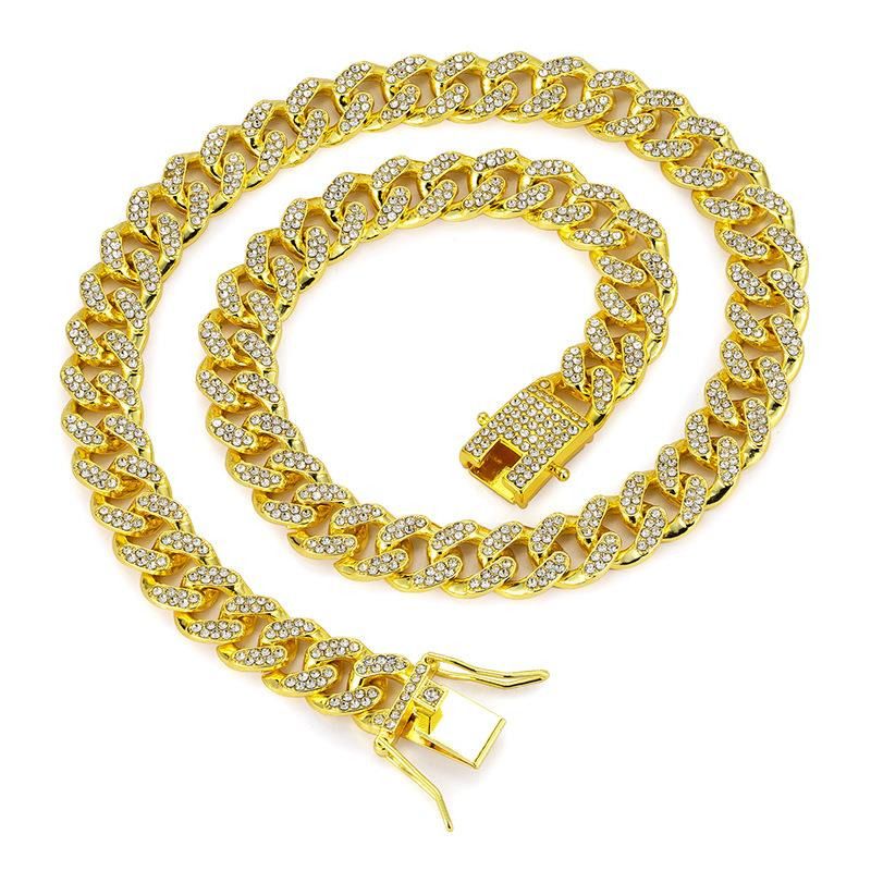 Corrente cubana popular de 13 mm, colar de liga de alta qualidade com diamantes incrustados, pulseiras masculinas e femininas, acessórios de hip-hop, boate, rapper_voghion.com