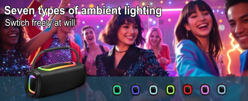 Portable Bluetooth-Speaker,Punchy Bass Clear Treble,IP6 Waterproof Wireless Speakers With RGB Multi-Color Rhythm Lights For Outdoor/Party/Beach ,Gift_voghion.com