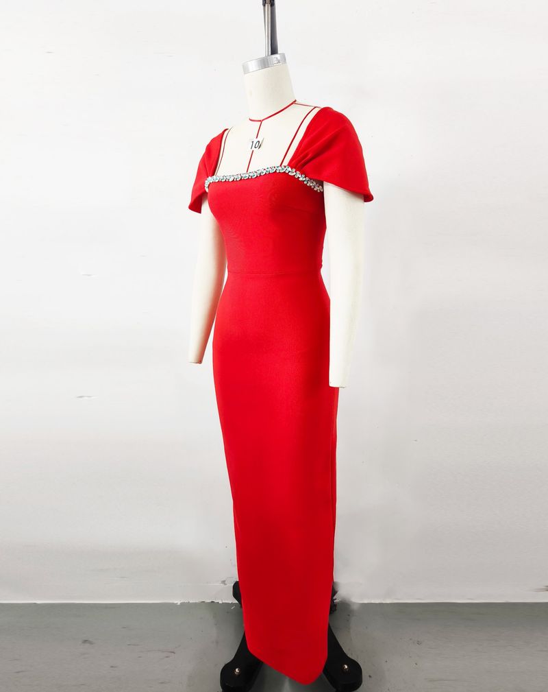 Elegante abito da sera con fascia e strass - Abito formale per feste di Natale da donna, abito aderente in poliestere elasticizzato aderente_voghion.com
