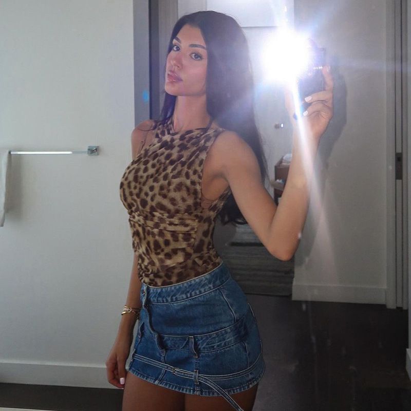 Women's Clothing New Leopard Print Asymmetric Slim Fit Pleated Mesh Jumpsuit Shorts_voghion.com