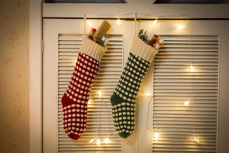 Grote maat 46CM garen gebreide cadeau decoratie snoepzak stippen hanger kerst sokhoes_voghion.com