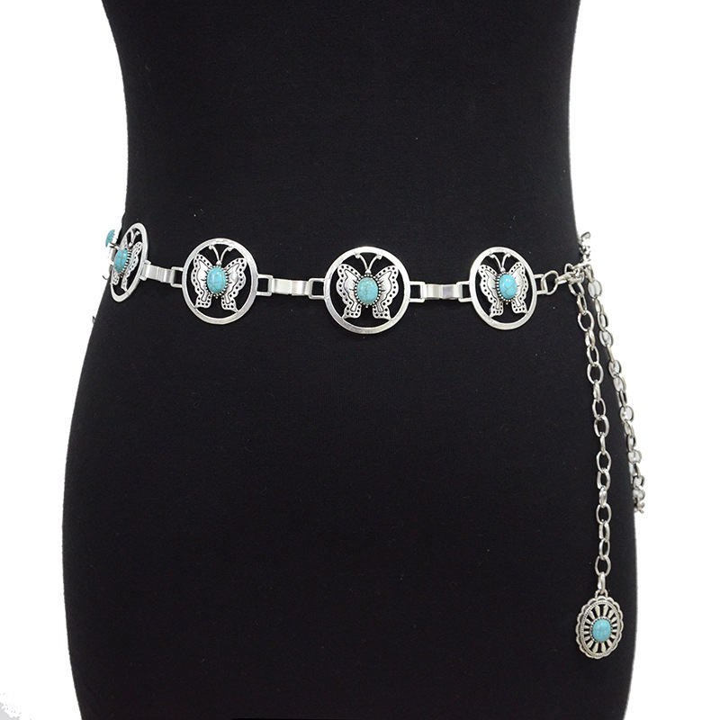 New Women's Metal Butterfly Inlaid Casual Waist Chain With Skirt Thin Belt_voghion.com