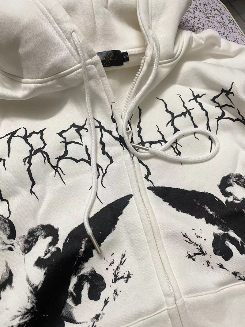 Felpa con cappuccio oversize unisex da uomo con tasche stampate, stile streetwear Y2K, fodera in pile spesso, felpa con cappuccio e cerniera per uomo e donna_voghion.com