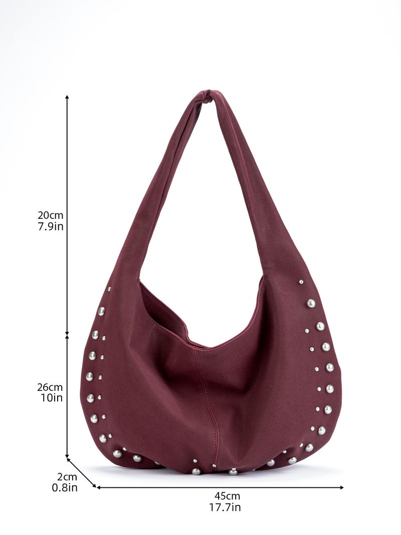 Borsa a tracolla con borchie in pelle scamosciata smerigliata, versatile e casual, autunno e inverno, da donna, nuova moda 2025_voghion.com