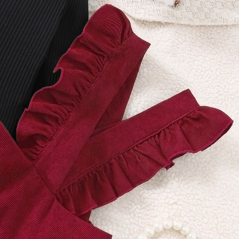 EW Abbigliamento per bambini Nuovi prodotti per la collezione autunnale per ragazze - Set top a maniche lunghe Pit Strip+gonna con spalline TZ669-A_voghion.com