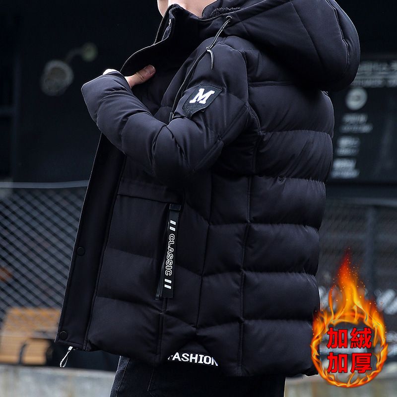 Giacca invernale da uomo, foderata in pile, spessa, con cappuccio staccabile, caldo abbigliamento in cotone di media lunghezza per uomo_voghion.com