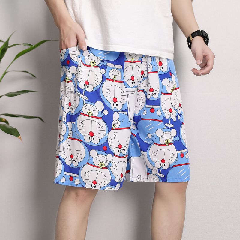 Men's Sleep Cotton silk pajama pants men's thin plus-size casual breathable flower pants five quarter pants_voghion.com