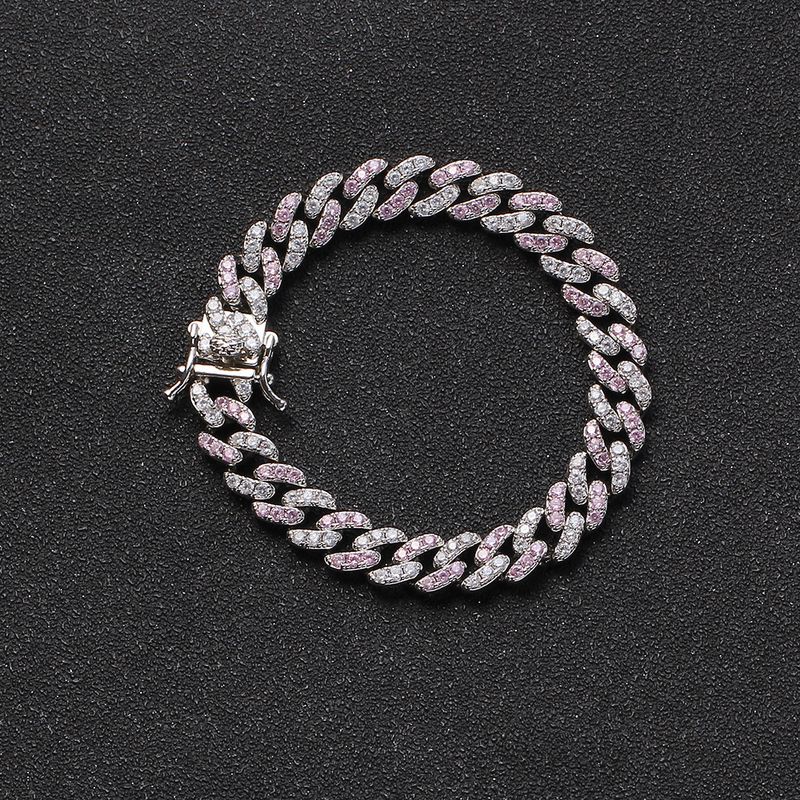 8mm Three Chain Copper Micro Pave Zircon Cuban Women's Hip Hop Bracelet_voghion.com