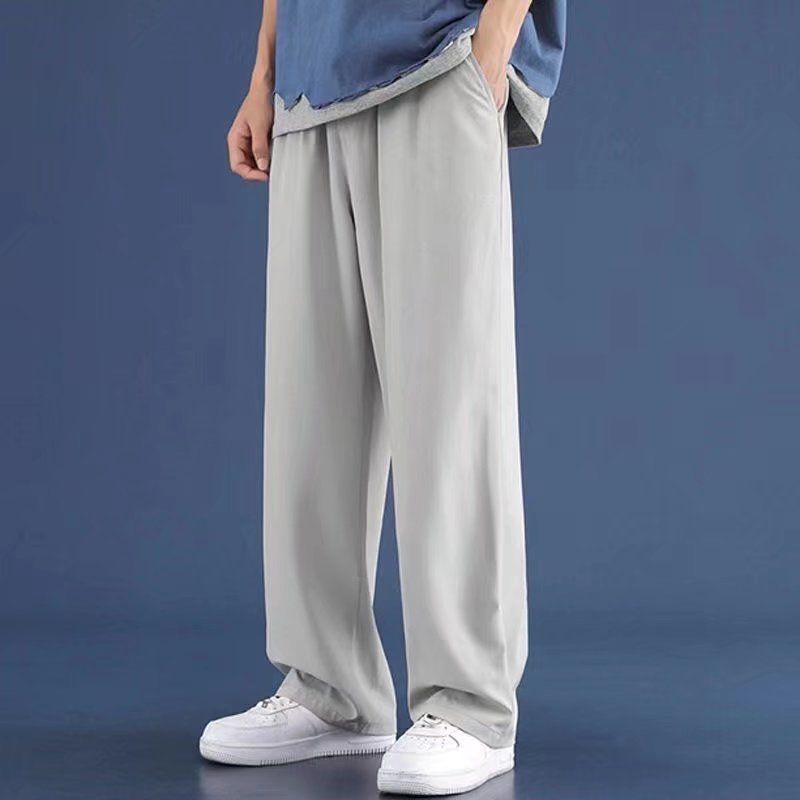 Summer Thin Pants, Men's Fashion Label Loose Oversized Ice Silk Casual With A Drooping Feeling, Straight Tube Elastic_voghion.com